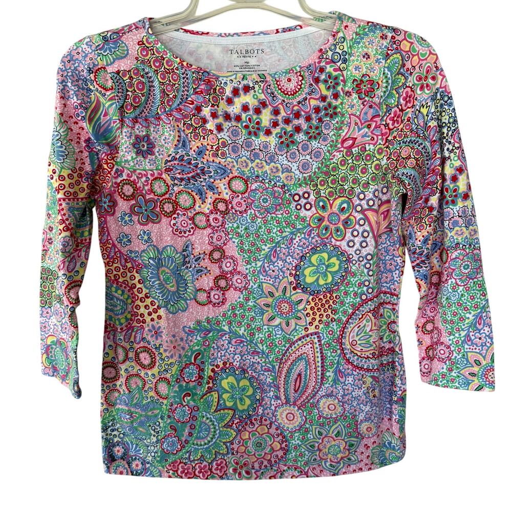 Talbots M/P pullover Tee Paisley floral top long Tee